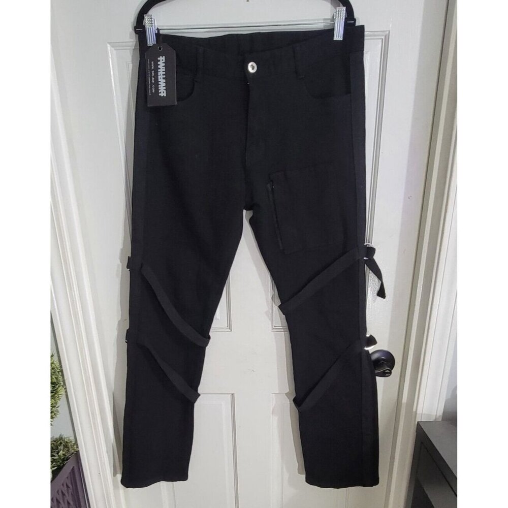 TwillMkt Black Pants Buckle Straps Flat Front Zipped Hem Size 32 NWT - Picture 5 of 11